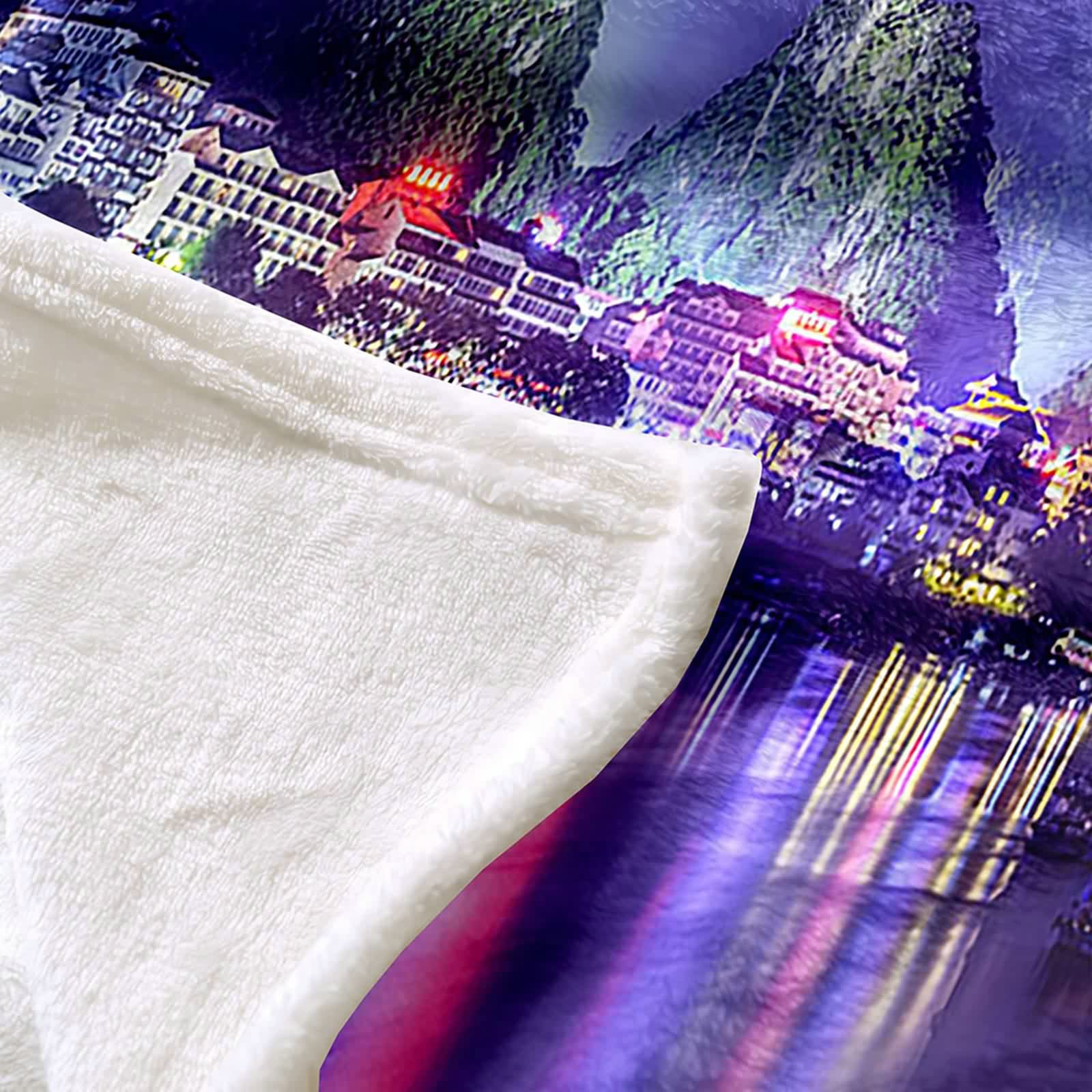 Aeici Couverture Polaire, Couverture Laine Flanelle Couverture 160x200 cm Montagne Paysage Nocturne Couverture Canapé pour Salon Lit