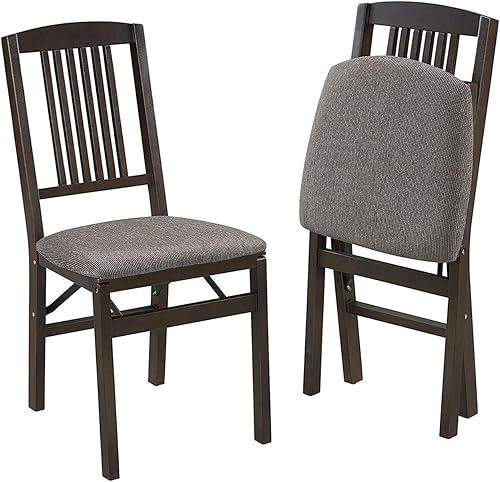 Miniatura 6 de MECO Stakmore Mission - Sillas de comedor plegables de madera maciza con asiento tapizado acolchado de tela para uso en interiores, color espresso