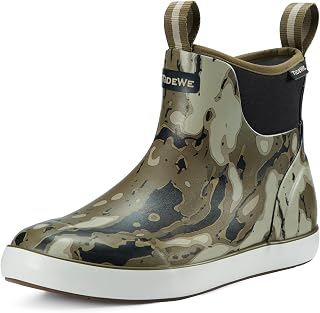 Deck Boots for Men, Waterproof Fishing Boots, Slip On Neoprene Rubber Ankle Rain Boots for Boating (Black Orange, Light Grey & Grey Brown, Size 7-14)