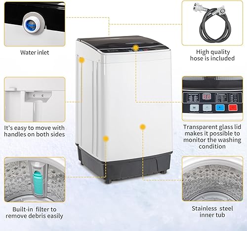 Miniatura 6 de 17.8LBS Portable Washing Machine, 2.3 Cu.ft Washer Dryer Combo wDrum, 10 Programs 8 Water Level, Full-Automatic Compact Lavadora for Apartment Dorm