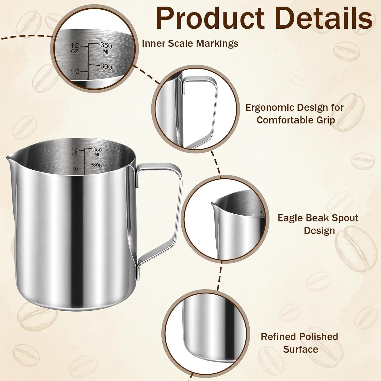 6 Pcs 12oz/350ml Milk Frothing Pitcher