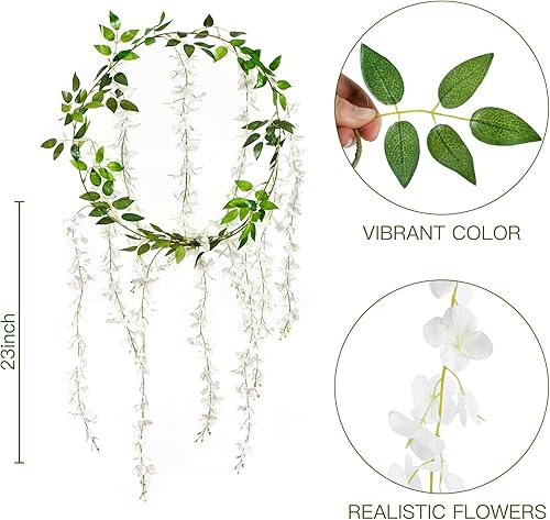 Miniatura 6 de Sggvecsy 6 guirnaldas de glicinia artificiales para colgar, enredaderas de glicina falsas para colgar en el hogar, jardín, al aire libre, boda,