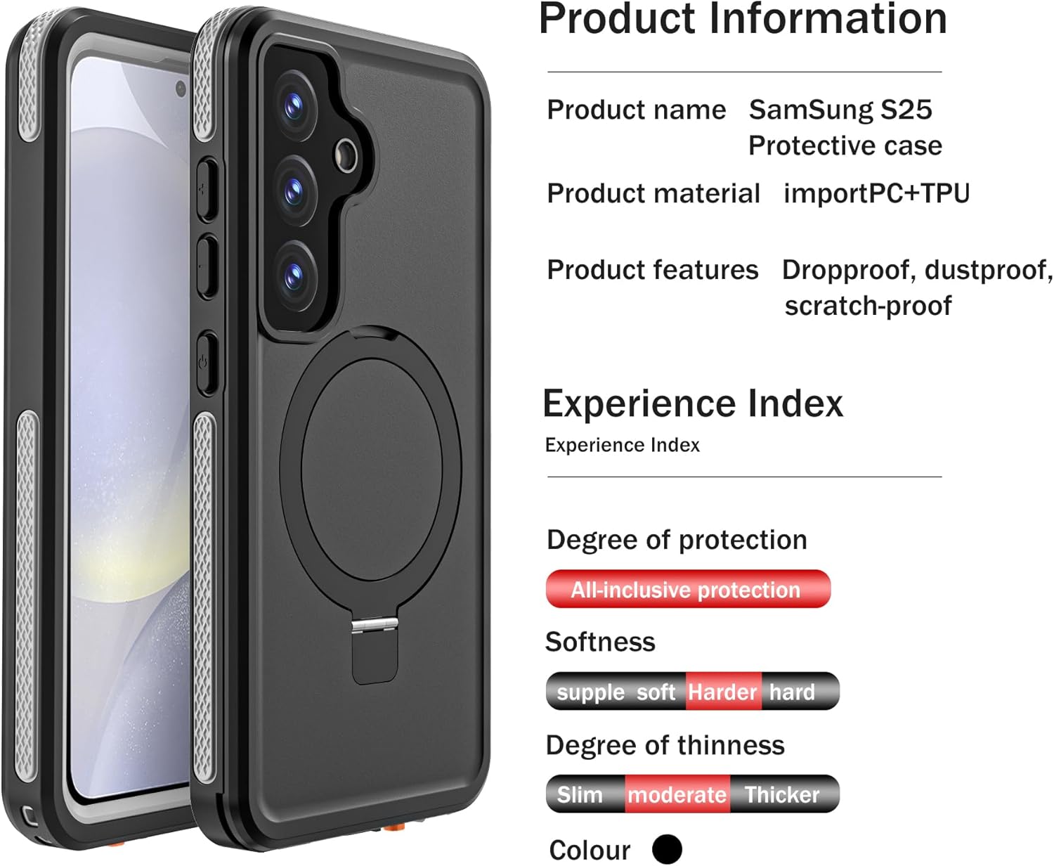 Compatible with Samsung Galaxy S25 Waterproof Case - Kickstand & Screen Protector [IP68 Underwater] Full Body Shockproof Dustproof Dropproof Phone Case for Galaxy S25 6.2 inch Black