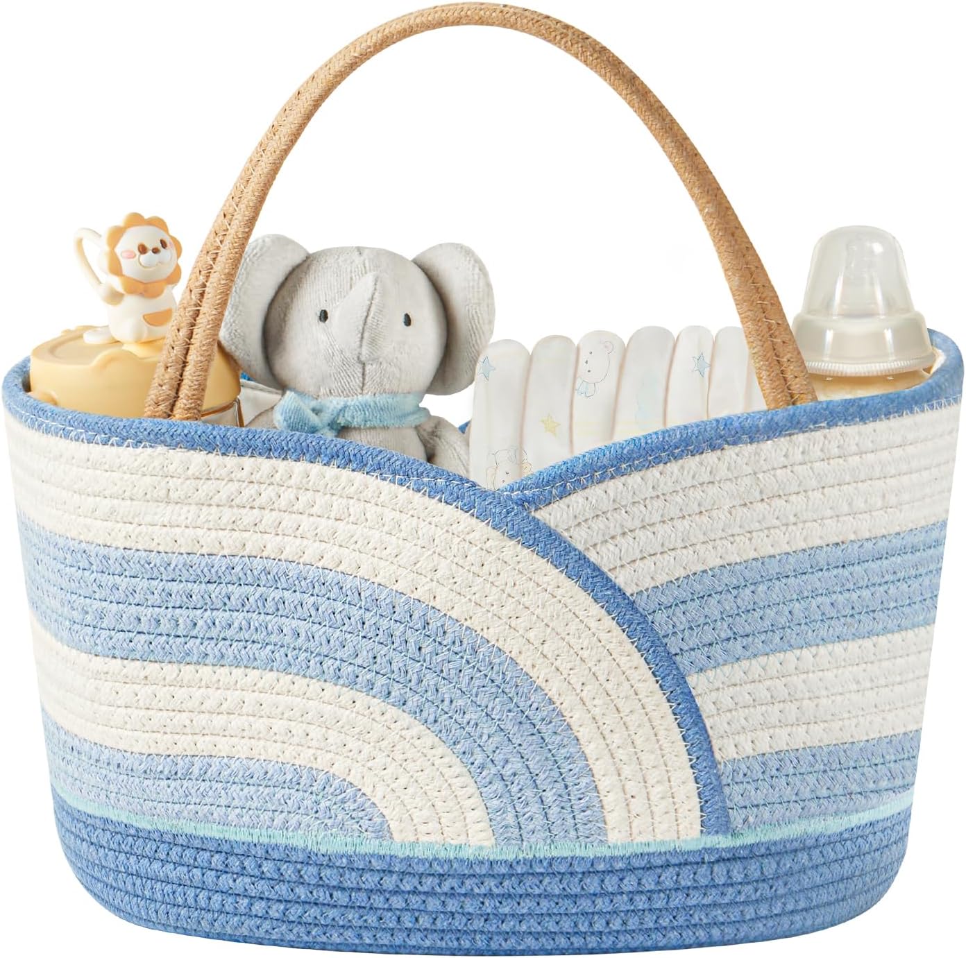Babygreat Portable Cotton Rope Diaper Caddy Organizer Basket - Nursery Storage for Diapers, Wipes, Toys, Essentials | Blue/White Baby Shower Gift