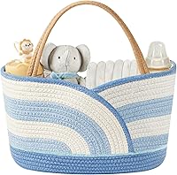 Babygreat Portable Cotton Rope Diaper Caddy Organizer Basket - Nursery Storage for Diapers, Wipes, Toys, Essentials | Blue/White Baby Shower Gift