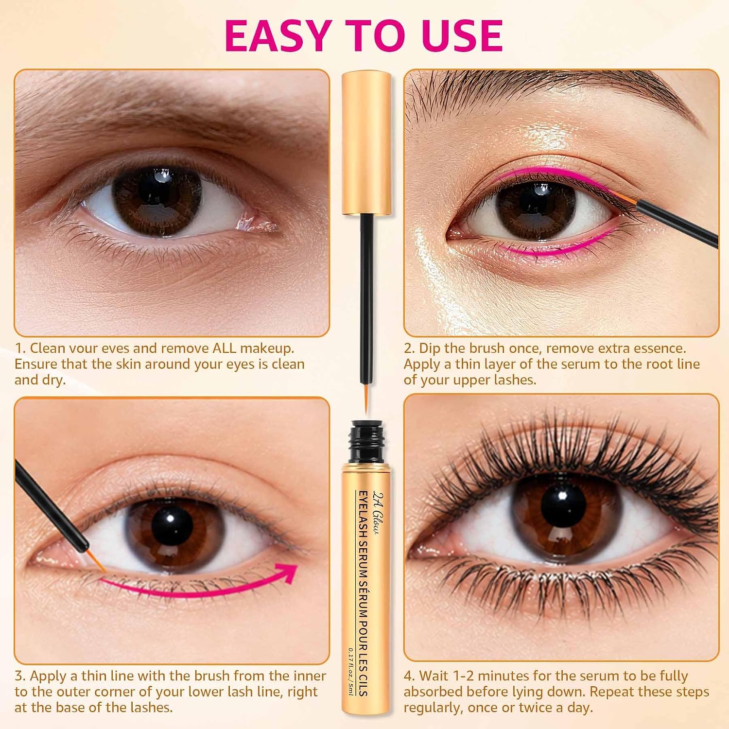 Lash Serum for Eyelash Growth, Peptide Infused Eyelash Growth Serum, Advanced Nourishing Formula for Fuller Longer Thicker Lashes, Gentle for Sensitive Eyes - 5 mL