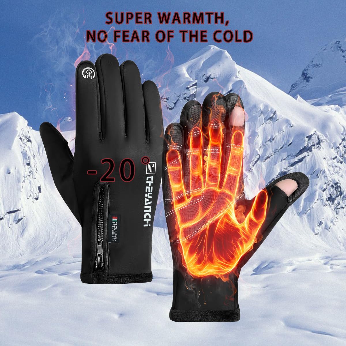 -10℉ Waterproof Winter Gloves for Men & Women, Breathable Thermal Gloves, 5-Layer Touch Screen Cold Weather Gloves Snow Ski Gloves