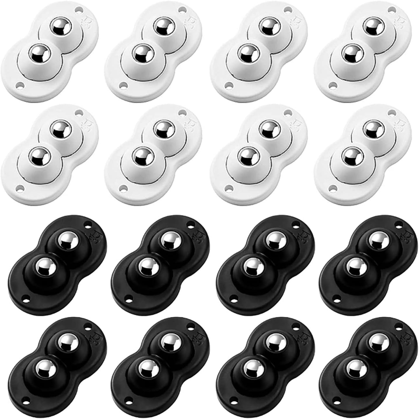 EVCRIERH 16pcs Self Adhesive Caster Wheels, 360 Degree Rotation Stainless Steel Paste Sticky Wheels,Universal Mini Swivel Caster Wheels for Box Bottom Storage Rack Furniture Trash Can (Double Beads)