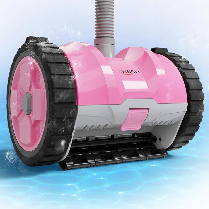 VINGLI Suction-Side Pool Cleaner, Wall-Climbing Vacuum - Pink&Gray | Pool sweeper with 39.6FT tangle-free hose , requires ≥1.5HP pump,for above/ inground pools, quick setup