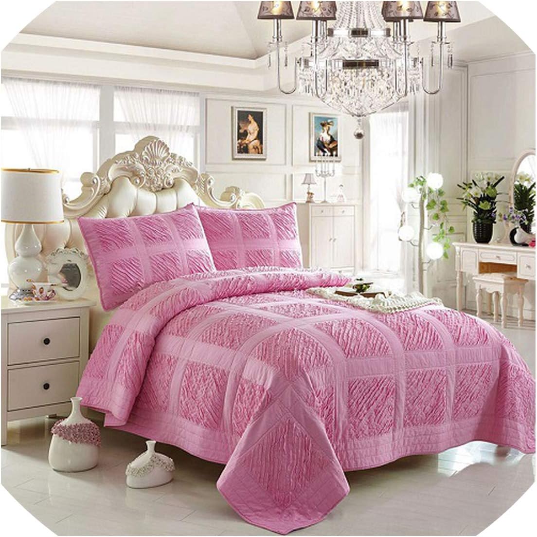 Amazon｜ハンドメイド パッチワーク キルトセット 3ピース 綿100 キルトベッドスプレッド ピンク ベッドカバー キルト キング