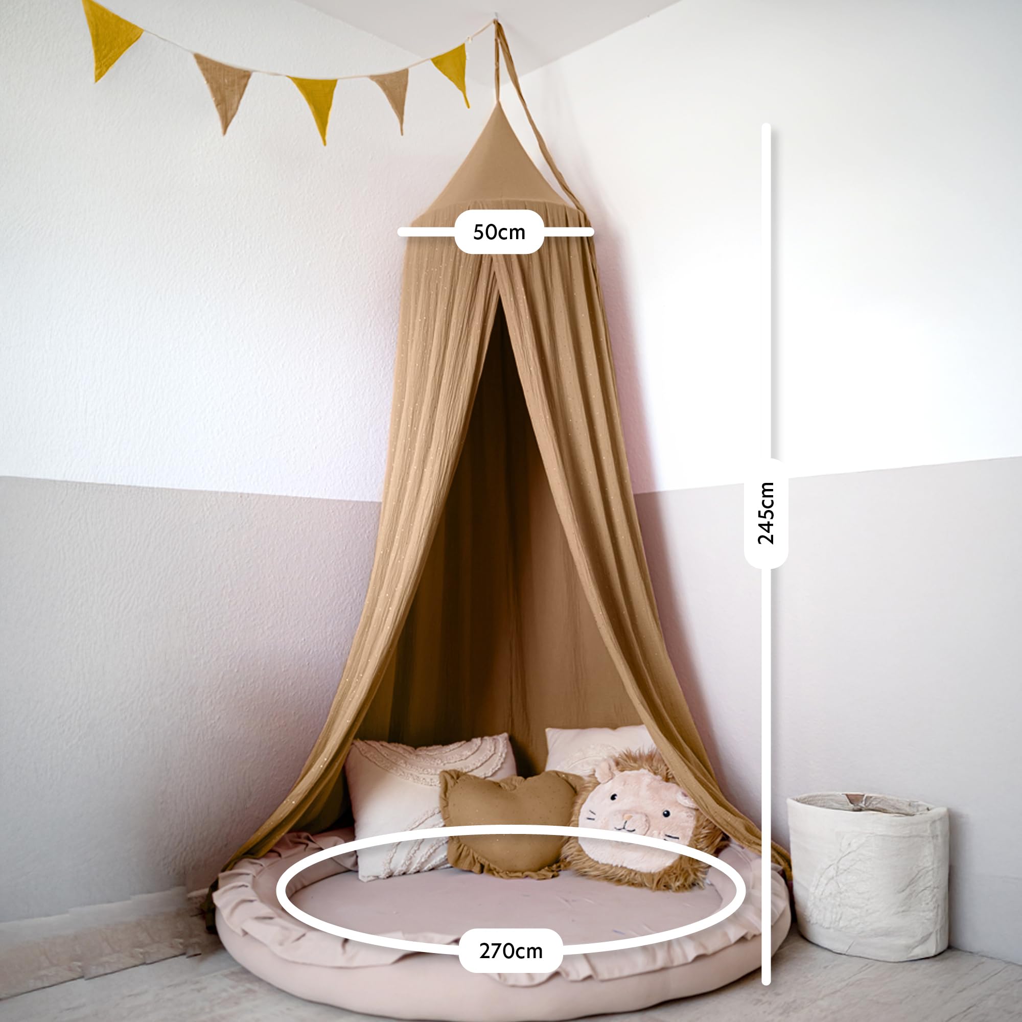lilimaus Ciel de Lit Bébé Baldaquin Mousseline [Détails Dorés]