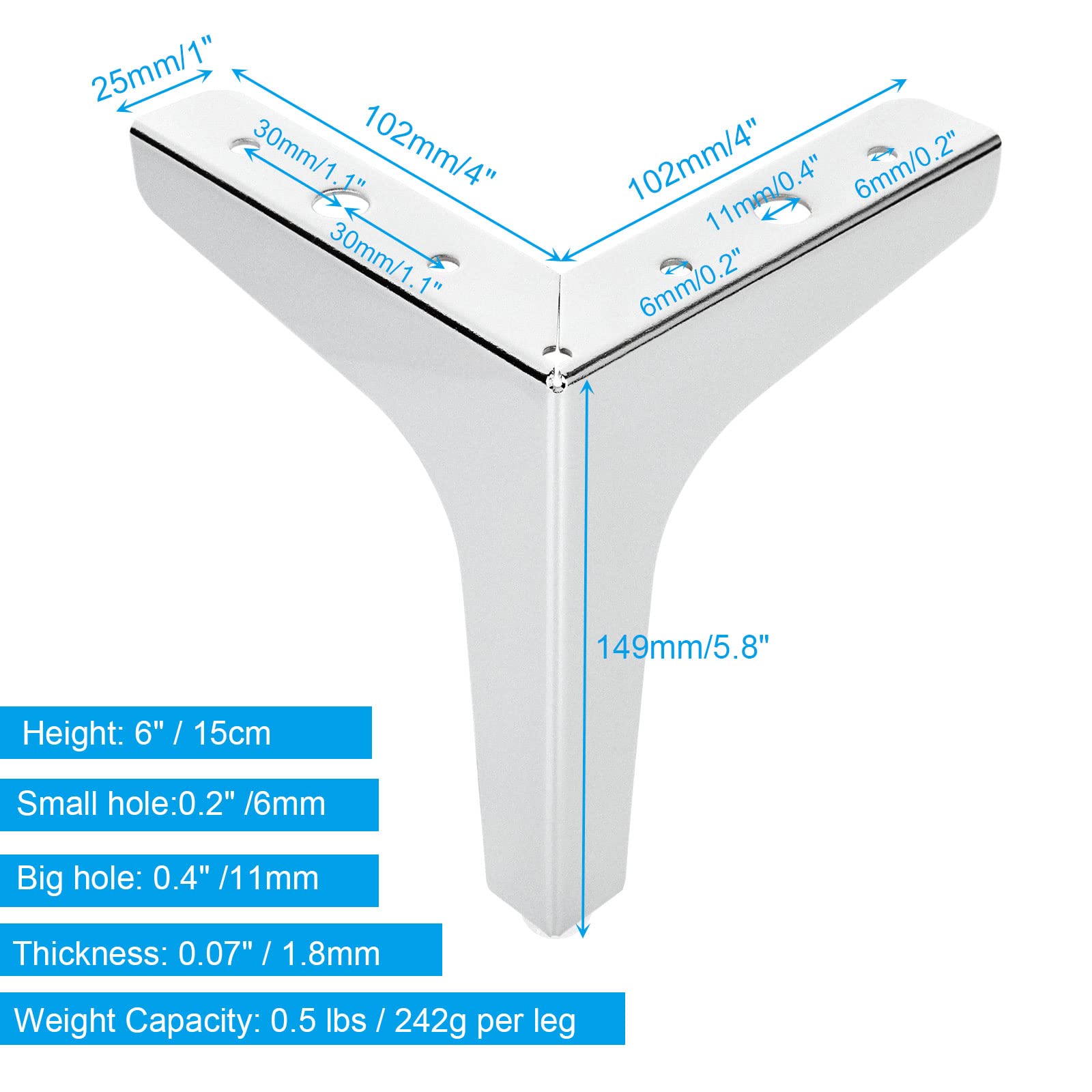 8 Pieds De Meuble Terra Hauteur 100 Mm Chrome Poli Pieds De Socle