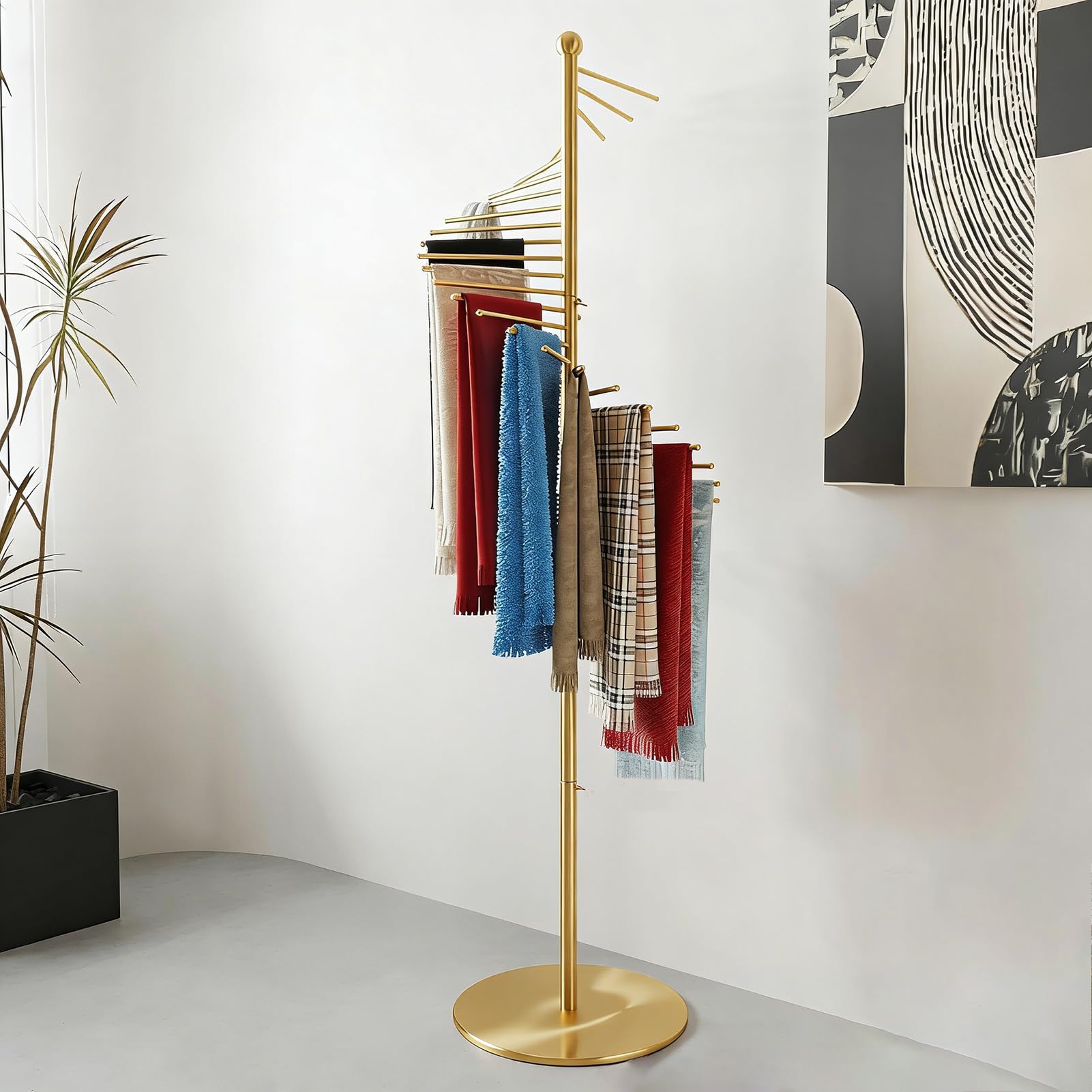 Kommerzieller Schalständer aus Metall, 170 cm x 42 cm (Color:gold) | Spiral-Schalhalter mit 30 Kleiderstangen – Platzsparender Organizer für Krawatten, Gürtel, für Boutiquen & Zuhause