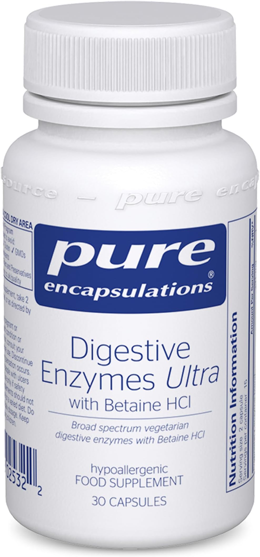 Pure Encapsulations Digestive Enzymes Ultra with Betaine HCl - Vegetarian Digestive Enzymes - Lactose, Protein & Fat Digestion - 30 Capsules