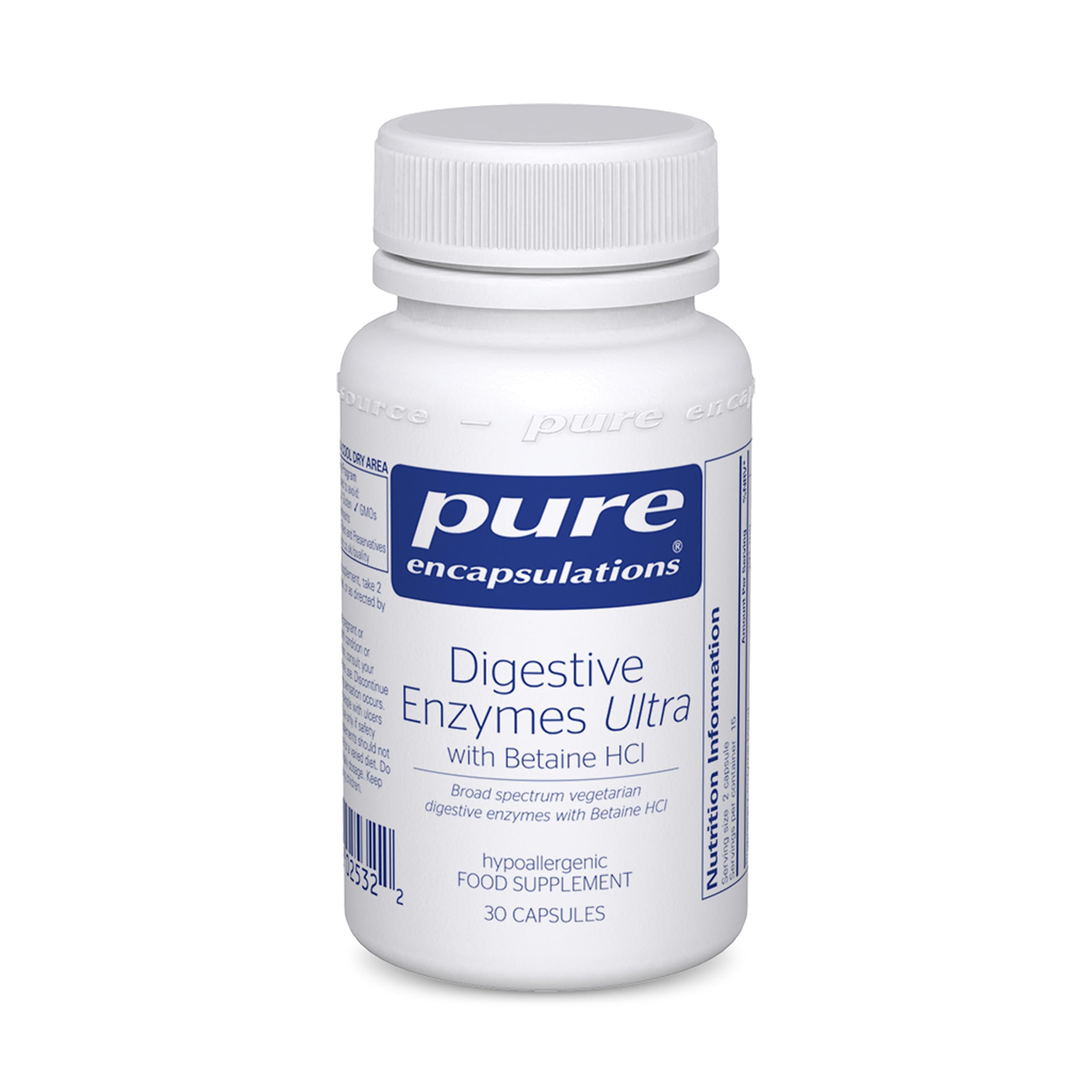 Pure Encapsulations Digestive Enzymes Ultra with Betaine HCl - Vegetarian Digestive Enzymes - Lactose, Protein & Fat Digestion - 30 Capsules