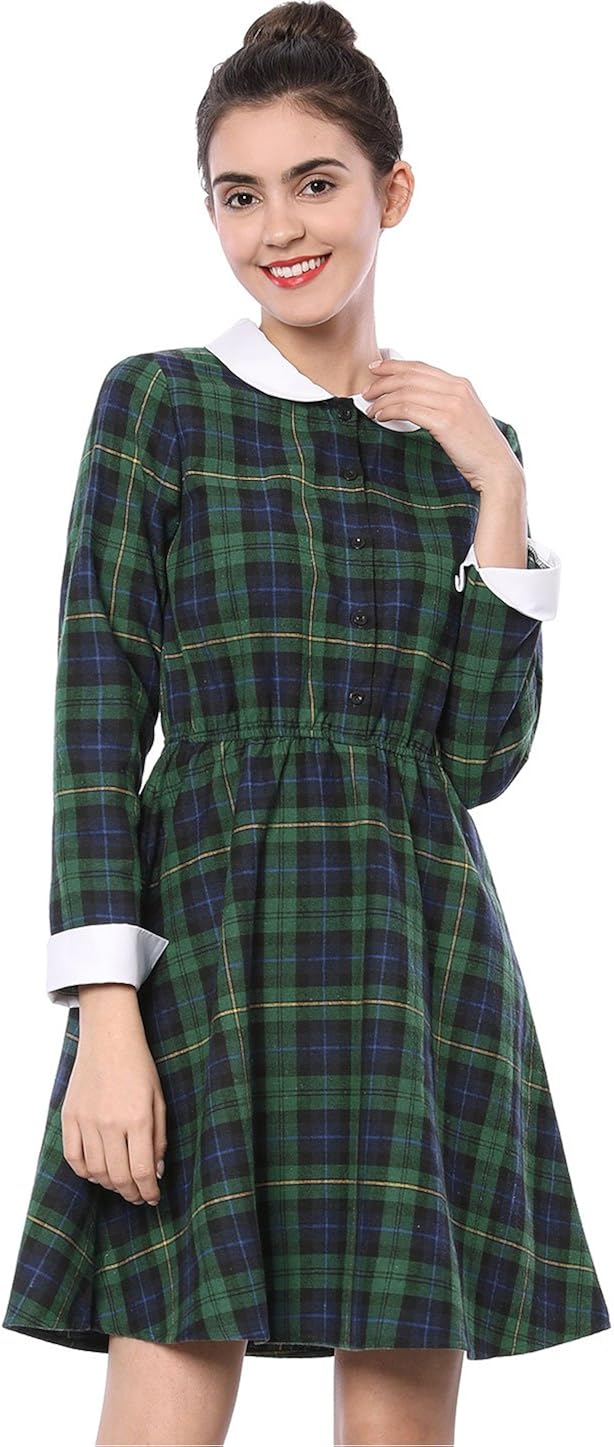 Peter pan collar plaid dress Clearance