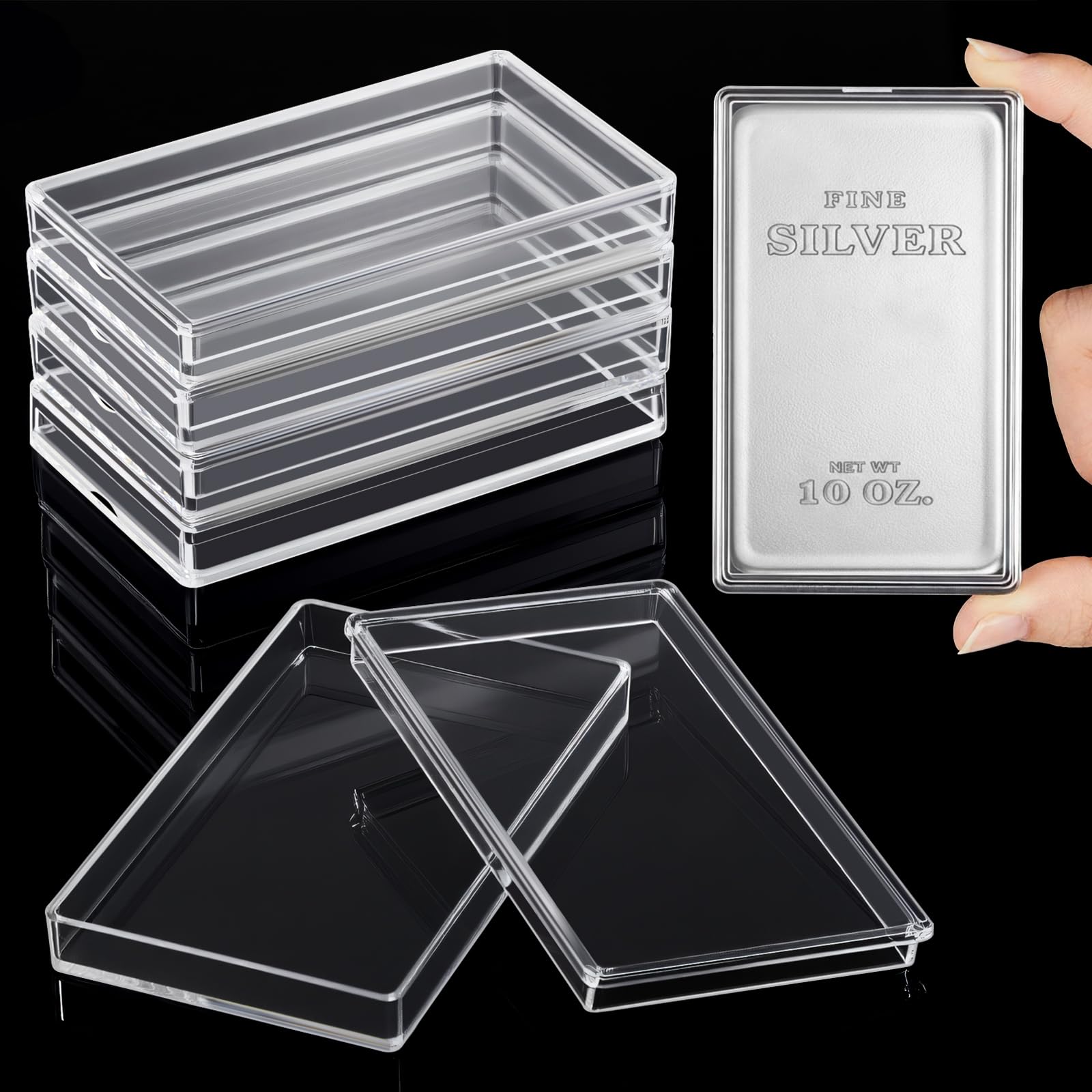 Geiserailie 5 Pcs Silver Bar Holder Case, 90 x 52 x 8 mm, Fits 10 oz Bars