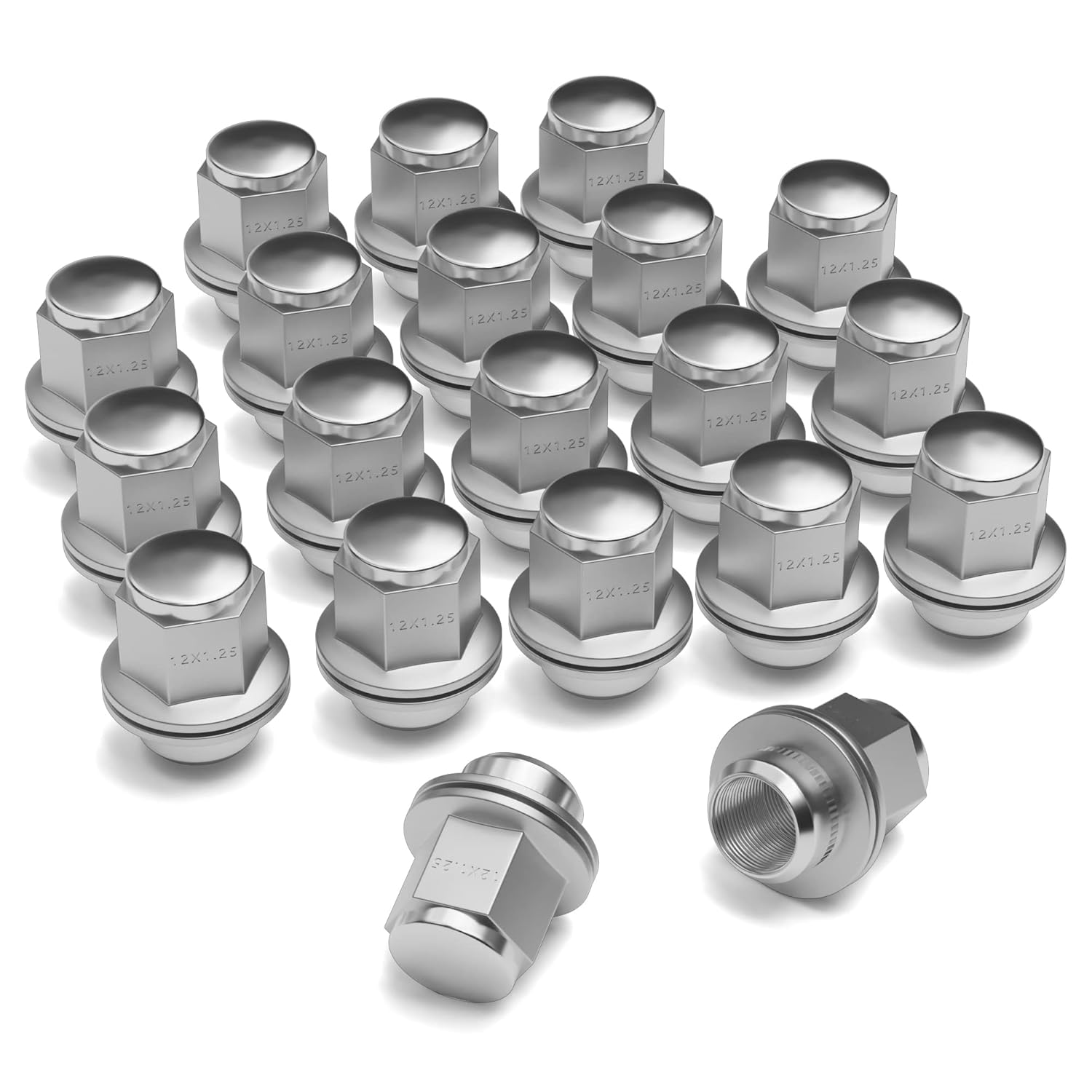 20PCS M12x1.25 Chrome Closed End Bulge Acorn Lug Nuts Cone Seat