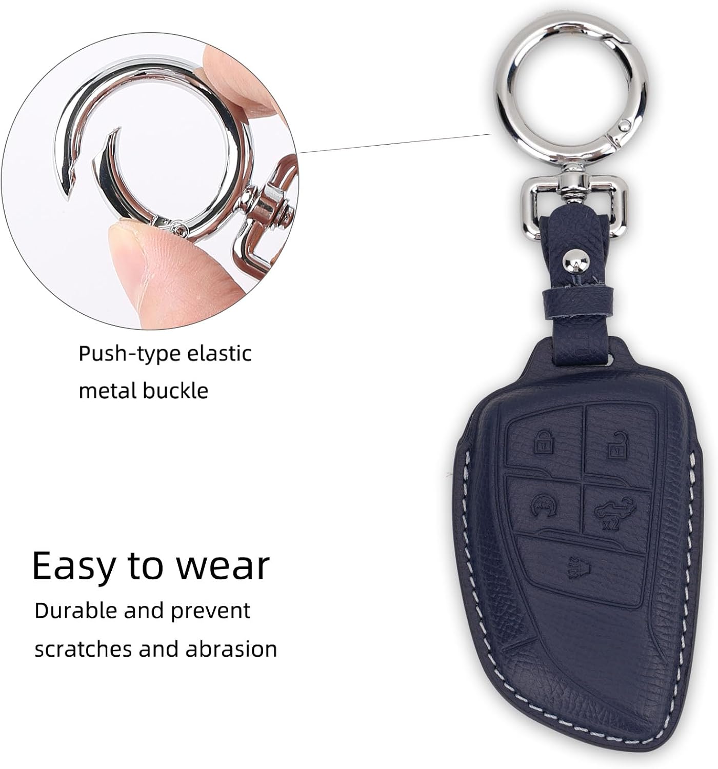 Genuine Leather Key Fob Cover for 2021-2025 GMC Yukon, Chevrolet Suburban/Tahoe, Buick Keys (Blue)