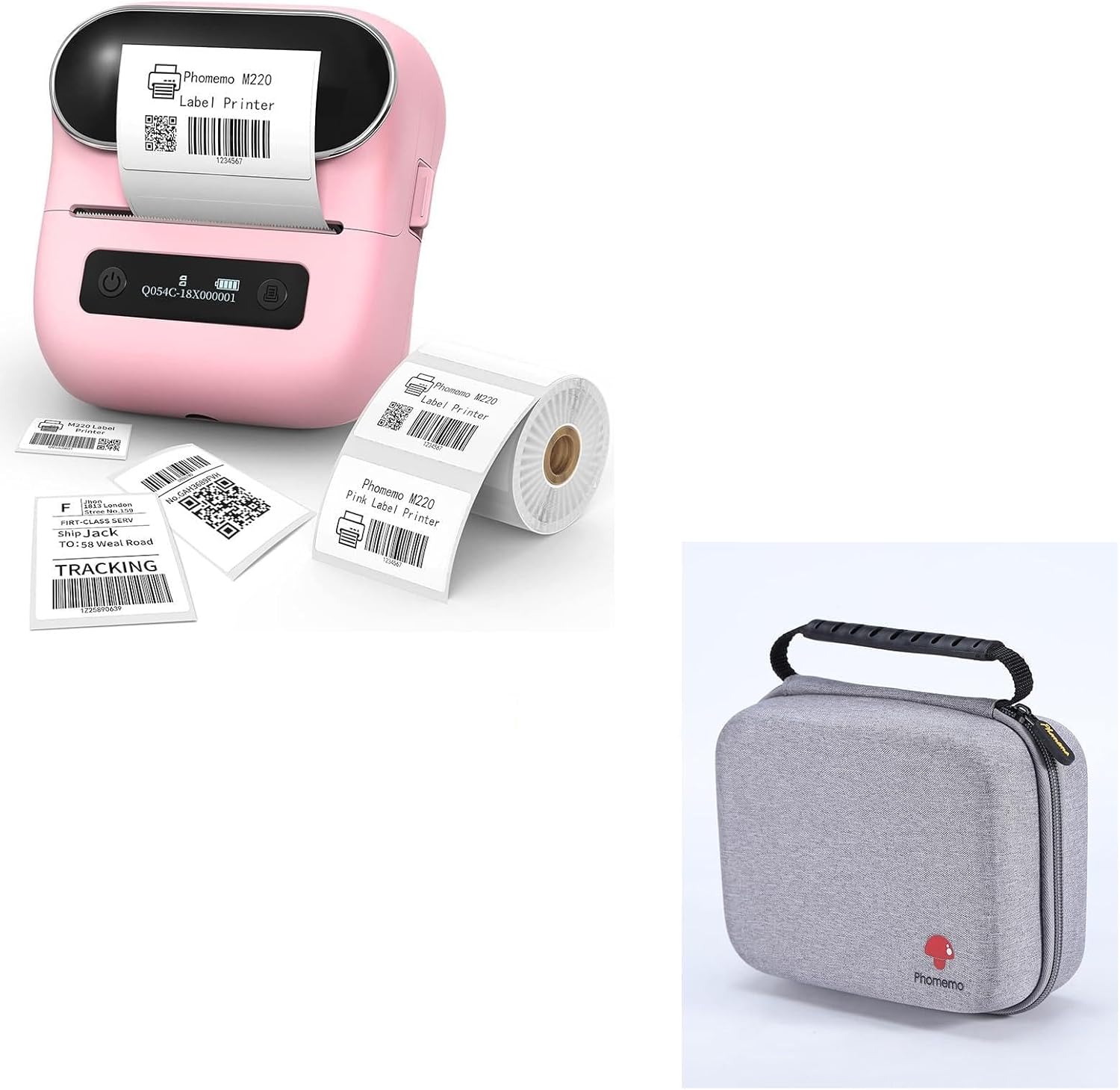 Phomemo M220 Label Maker + with 1 Case, 3.14 Inch Bluetooth Thermal Label Printer for Barcode, Address, Labeling, Mailing, File Folder Label, Easy to Use, Support Smartphone, Tablet&PC