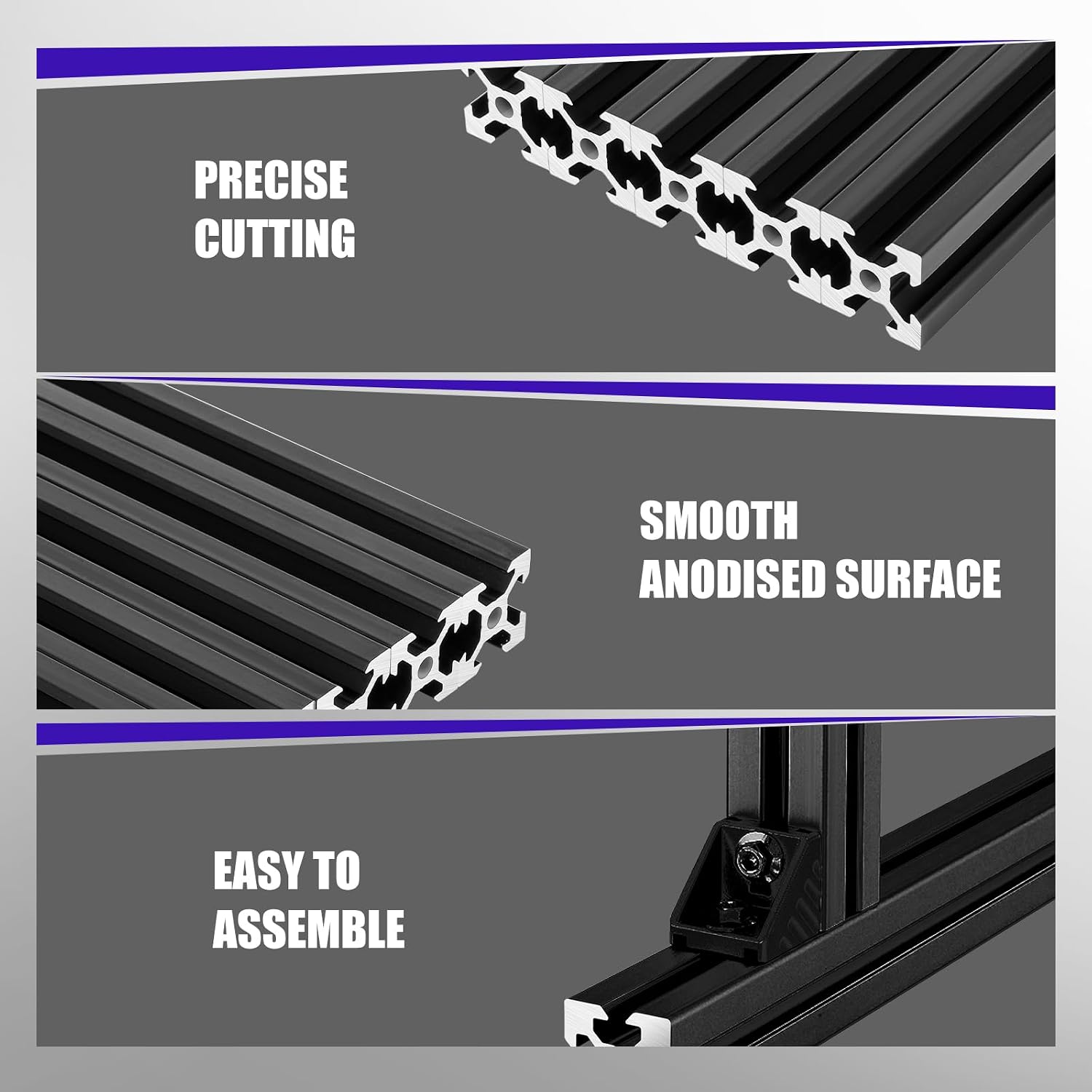 2020 Aluminum Extrusion, 10 PCS V Slot European Standard Aluminum Profiles, 800mm Extruded Aluminum, Anodized Linear Rail for 3D Printer Parts, CNC, DIY, Black