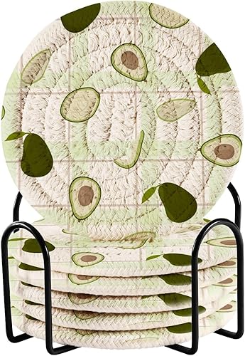 Coasters Absorbant with Holder Set of 6 Coasters for Drinks Table Coasters Porta Vasos para Mesas Summer Green Checkered