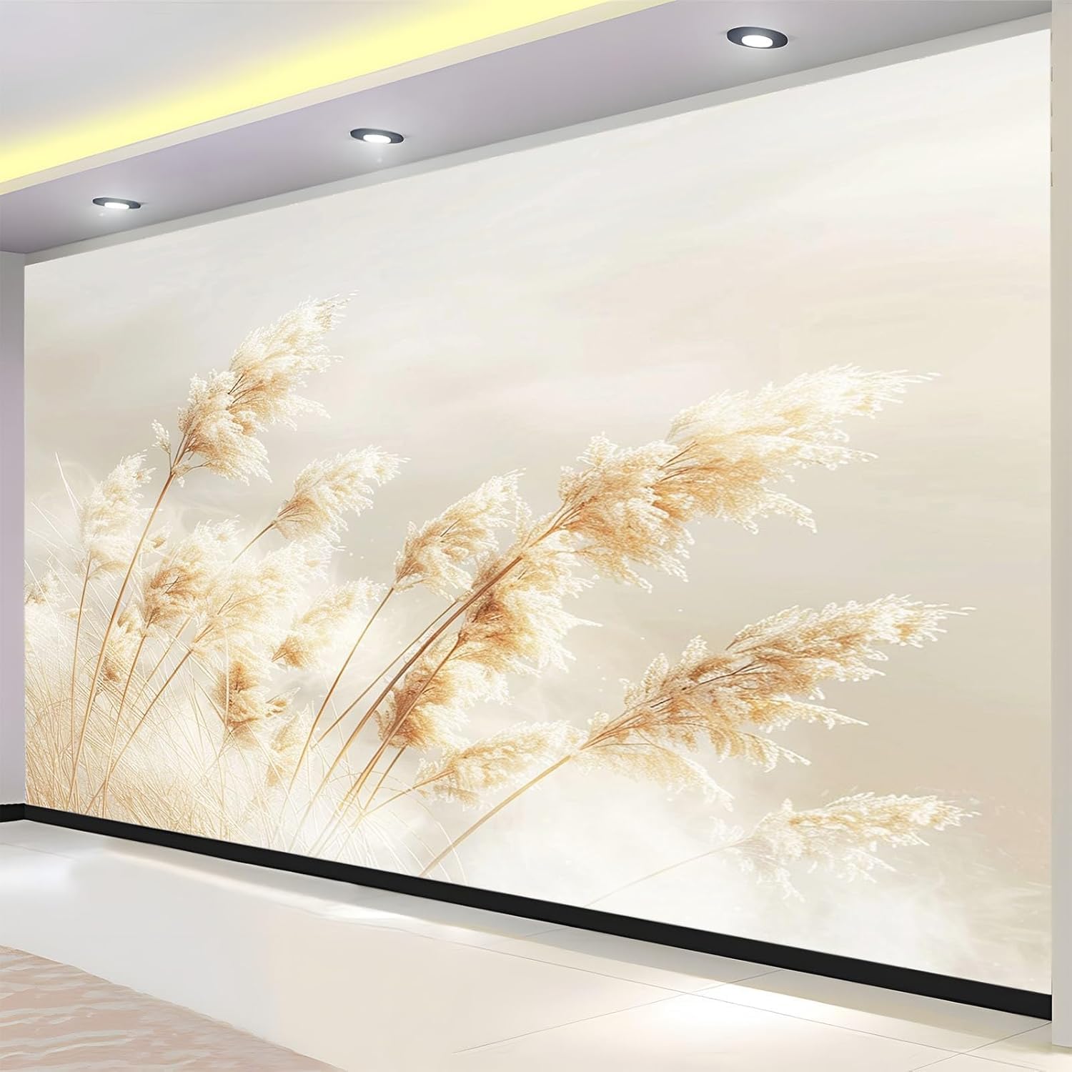 Papier peint panoramique roseau pour illuminer un salon sombre