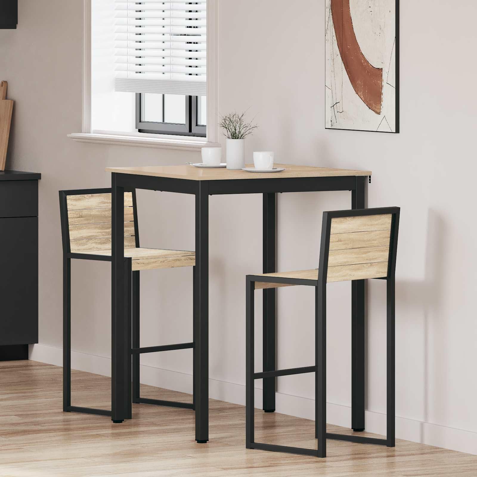 Table haute en bois carrée 80x80 table de cuisine robuste salon bistrot