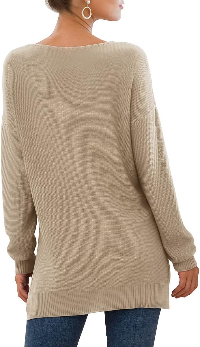GRECERELLE Women's V-Neck Long Sleeve Side Split Loose Casual Knit Pullover Sweater Blouse - Image 5