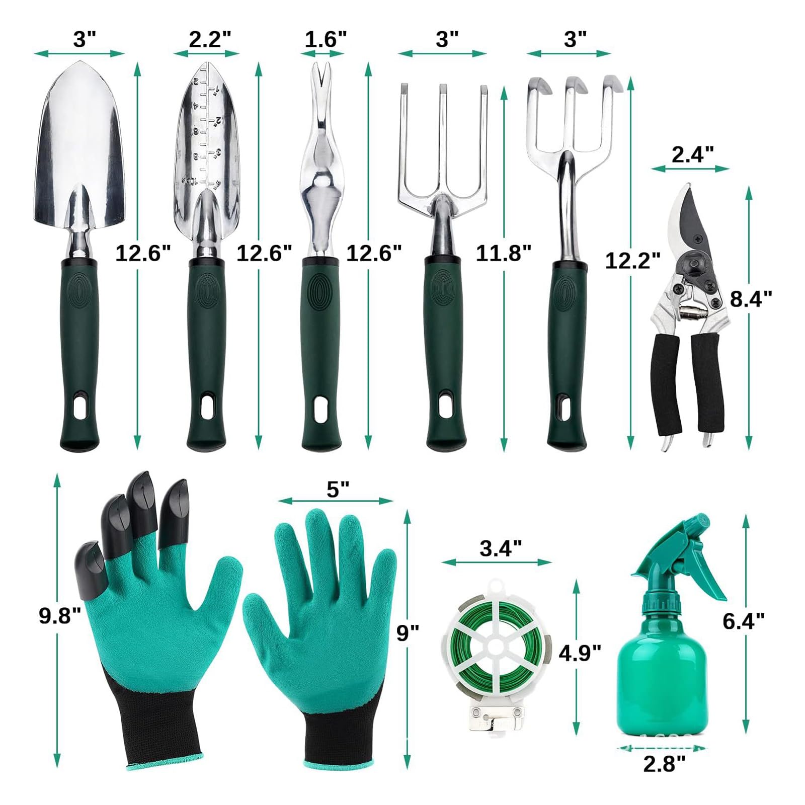 10 Pezzi Set di Attrezzi da Giardino Fai da Te per Lavori Pesanti per Il Giardinaggio con Borsa per Attrezzi da Giardino Kit Ergonomico di Utensili Manuali da Giardinaggio Regali da Giardino