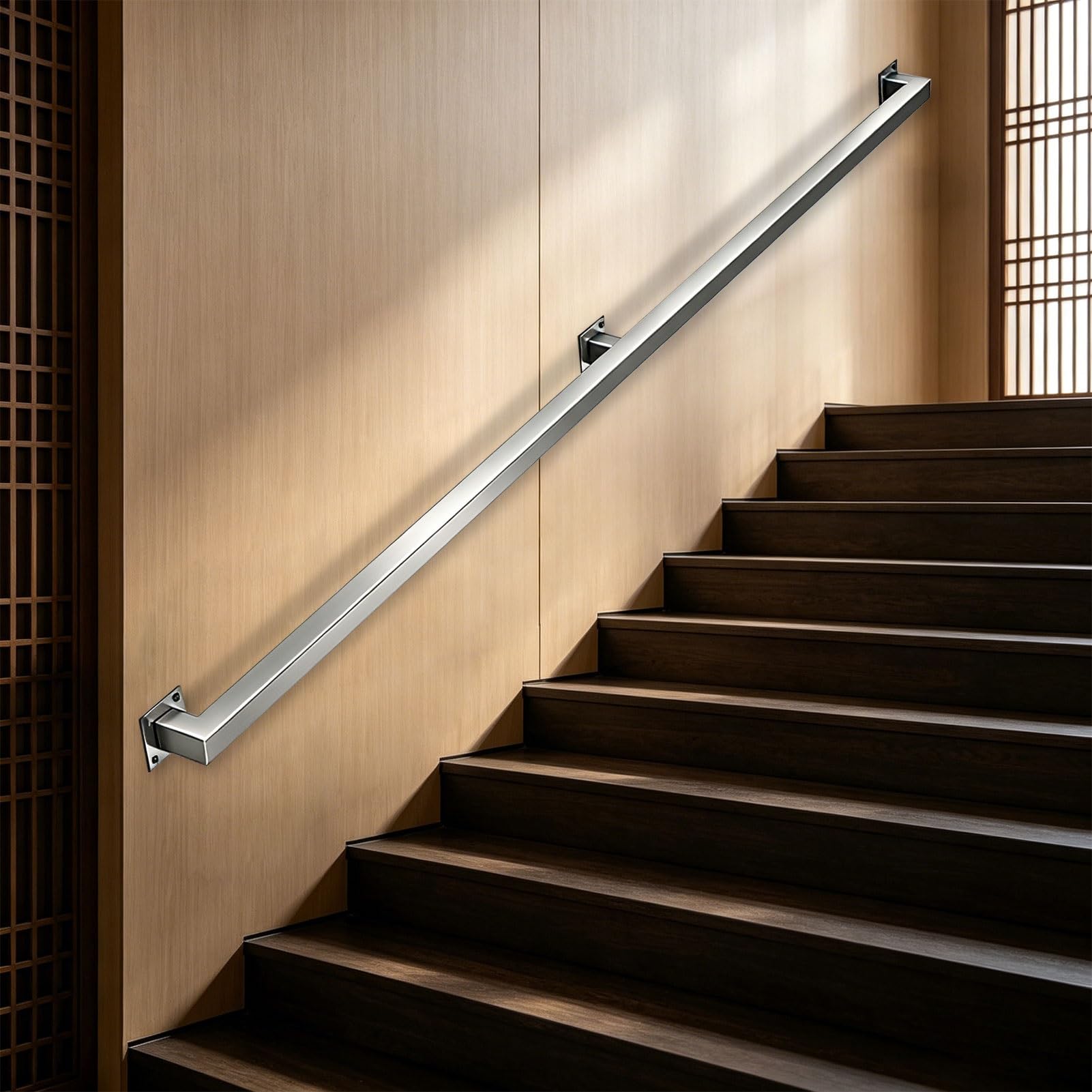 Stainless Steel Handrail for Stairs Indoor｜30cm - 600cm Staircase Handrails Safety Hand Rails Kit｜Industrial Stair Railing Wall Mounted Support Rod｜Customizable(11.5ft/350cm)