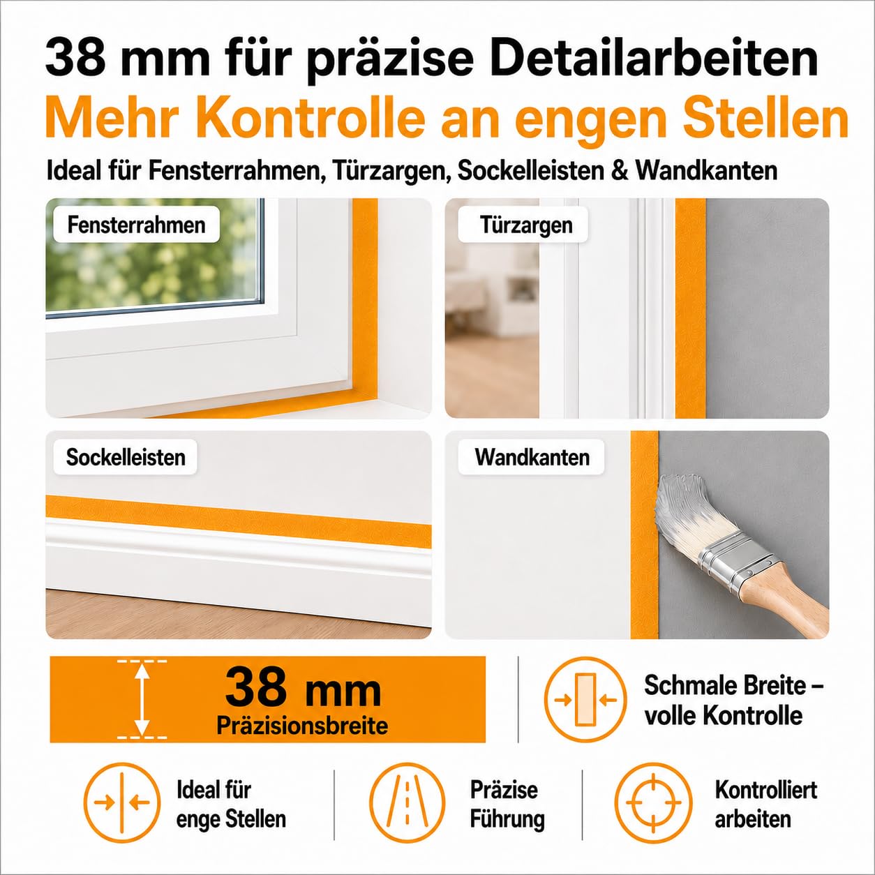 A24 Goldband Malerkrepp 38mm x 50m – Maler Klebeband, Washi Tape 72er Pack | Großpackung, Malerklebeband Abdeckband Innenbereich, Abklebeband für saubere, präzise Farbkanten