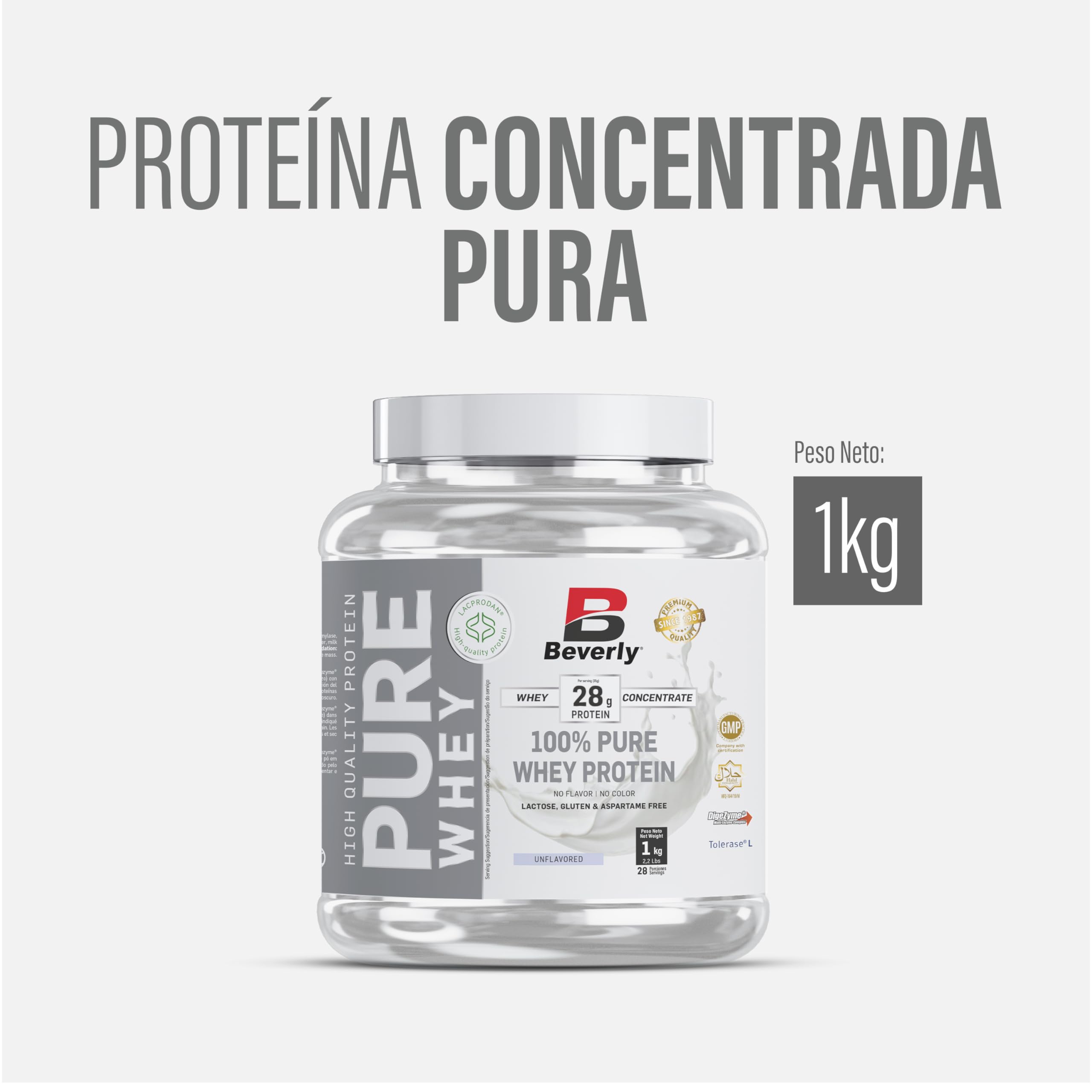 Beverly Pure Whey 80% – Protéine en Poudre Premium 1 kg Sans Saveur – Haute Qualité – Idéal Sport & Fitness