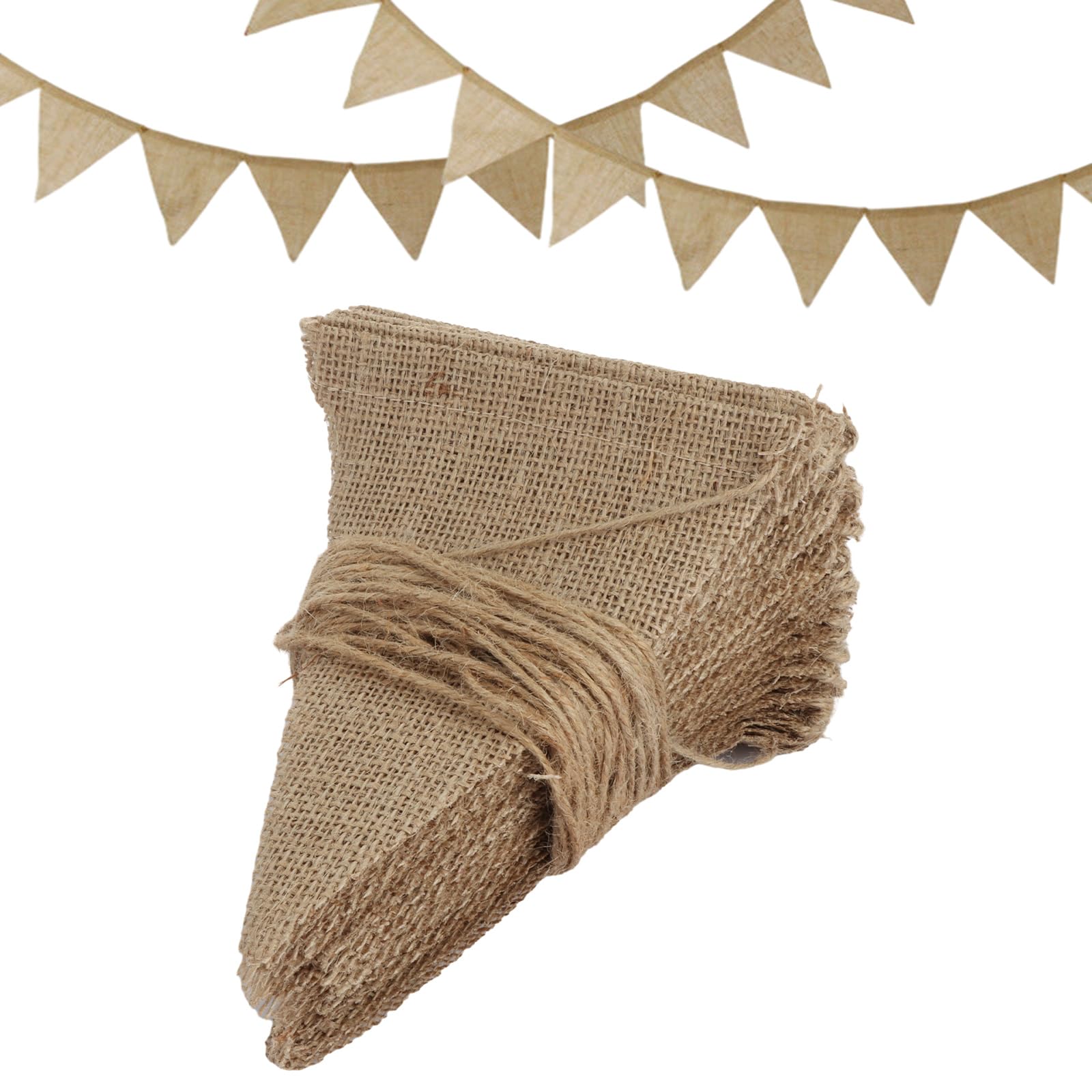ASelected 15M Hessian Bunting,48 PCS Linen Bunting Flags,15m Linen Bunting Flags,Rustic Triangle Flag,Burlap Bunting,Fabric Bunting for Garden Wedding Party Decorations, Outdoor Bunting Decorations