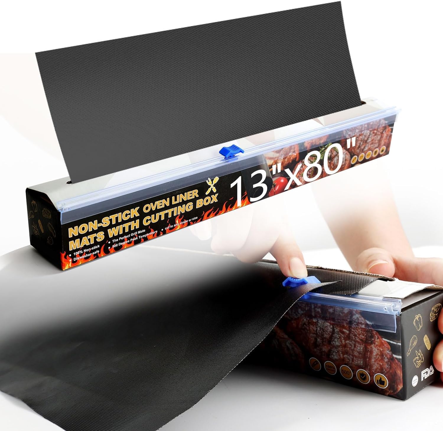 Oven Liners for the Bottom of Oven, 80" Roll Large Oven Liners with Slide Cutter, 500 Degree Reusable Oven Protector Liner, Non-Stick, Easy to Clean, BBQ grill Mat, Oven Mat, for Microwave and Grills