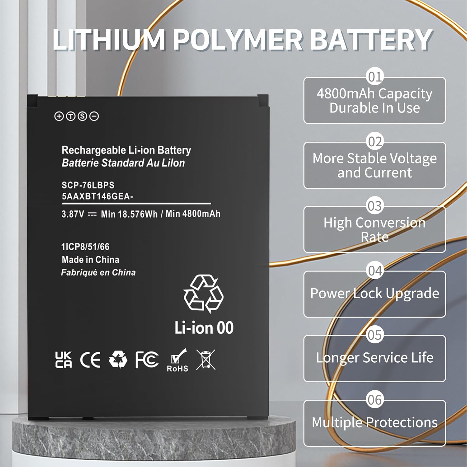 SCP-76LBPS Battery, [2026 New Upgrade] 4800mAh Ultra High Capacity Li-ion Replacement Battery for Kyocera DuraForce Pro 3 E7200 Phone