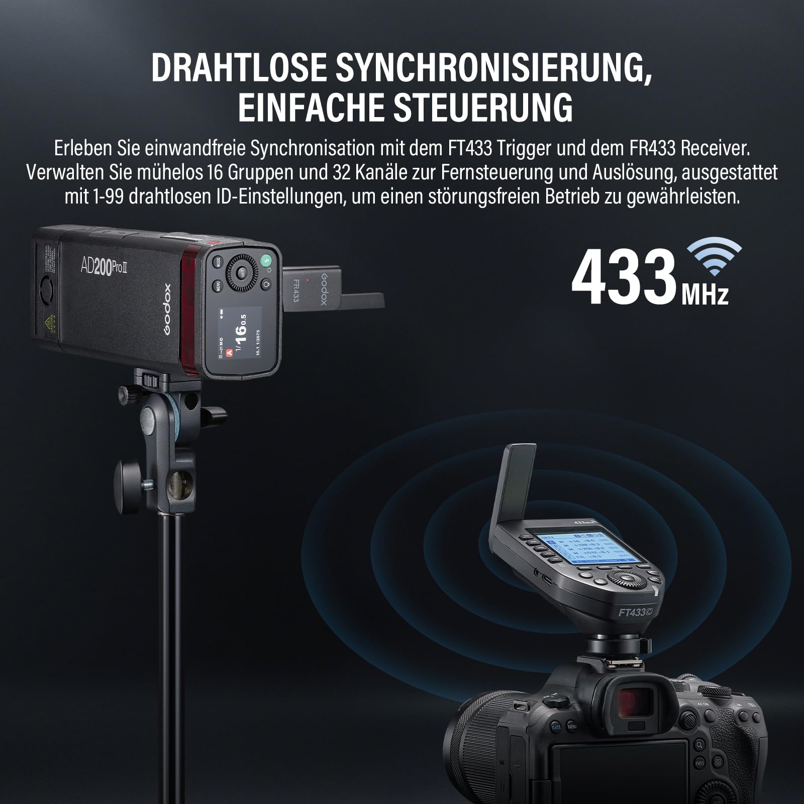 Disparador de Flash TTL Godox FT433-S para cámaras Sony, transmisor de Flash 2en1 de 433 MHz con Receptor, 1/8000 s HSS Disparador de Flash Godox FT433 para AD200ProII AD600ProII AD600BMII (FT433-S)