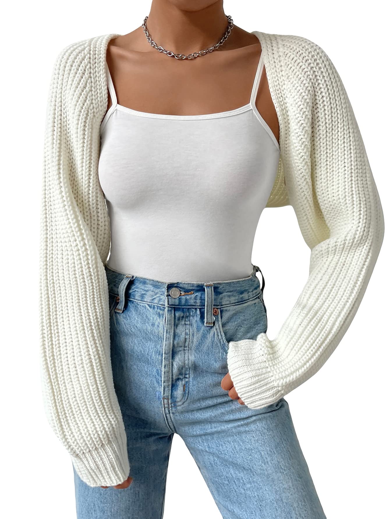 GORGLITTER Womens Open Front Cardigan Sweater Trendy Dressy Cute Long Sleeve Bolero Shrug Fall Knit Short Cardigan