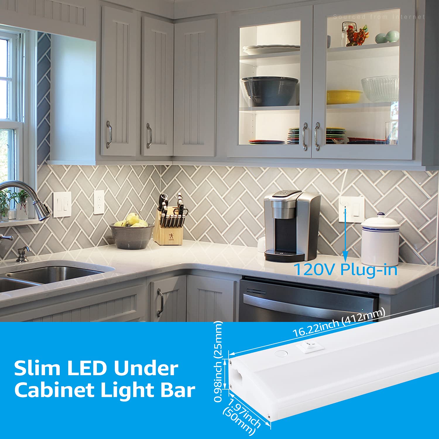 TORCHSTAR Luci LED Sotto Mobile 20cm, 6W 400lm, Dimmabili, 3 Colori (3000K/4000K/5000K), Cablaggio O Plug-In, ETL