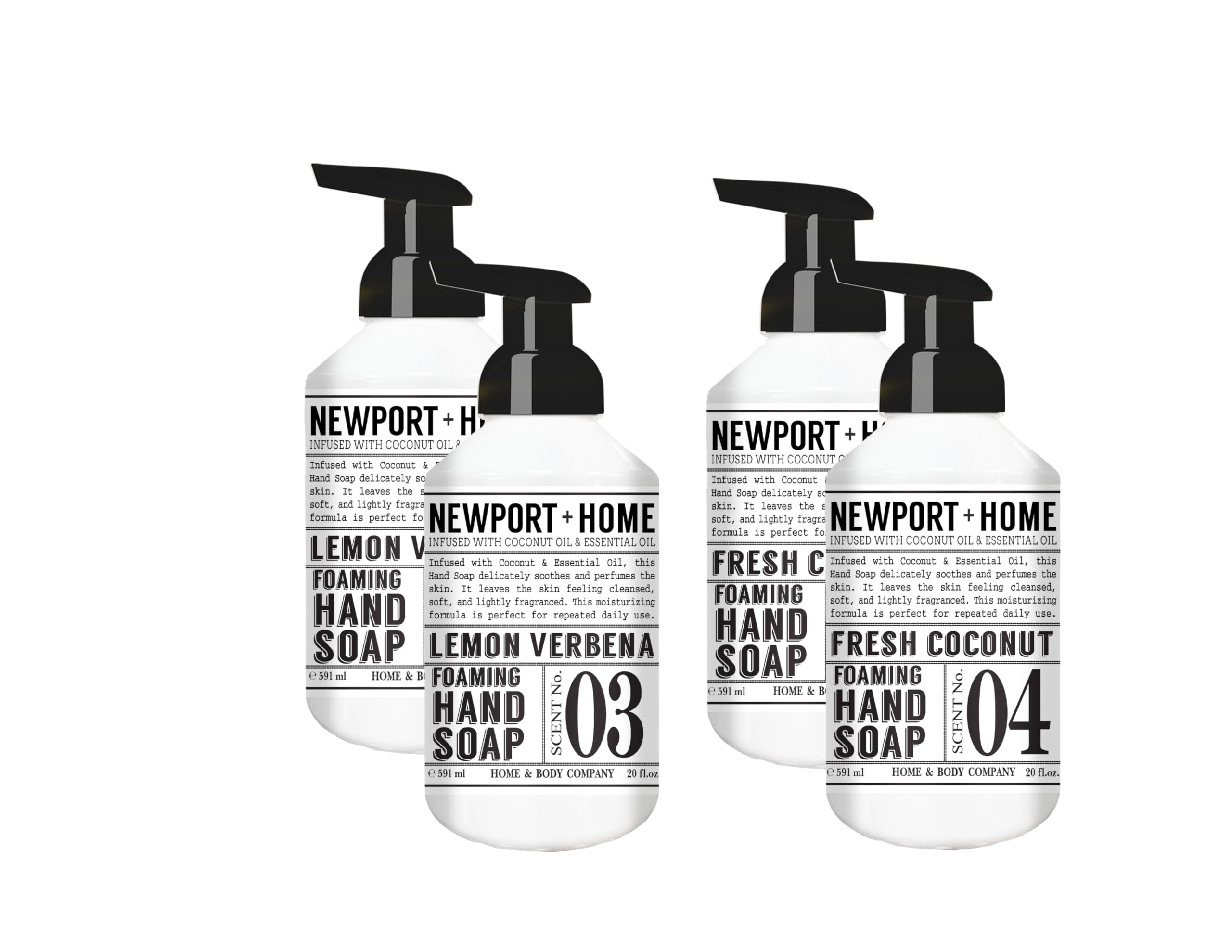 Newport Home Foaming Hand Soap 4 pack, 20oz bottles, Lemon Verbena and Fresh Coconut scents, from Home and Body Company