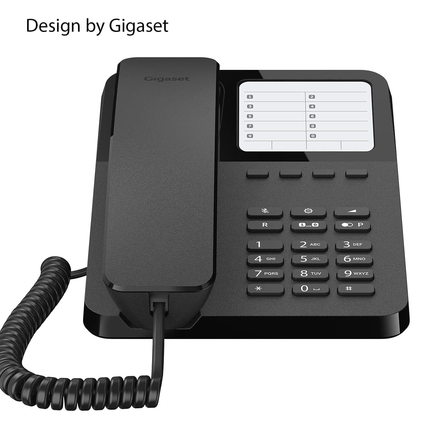 Gigaset Desk 400 Telefon mit elastischem Kabel, platzsparend, 10 Kurzwahleingänge, Wahlwiederholung, kompatibel mit Hörgeräten, MFV oder einstellbare Pulsauswahl, Schwarz