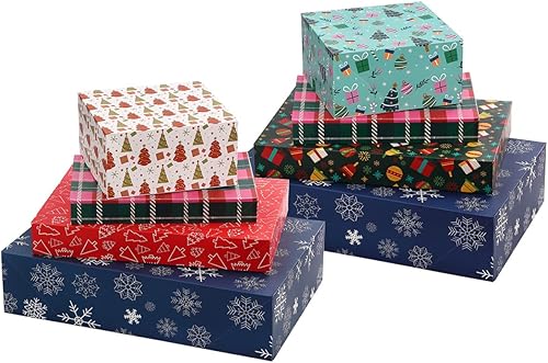 NUJOVI 13 cajas de regalo de Navidad con tapas, hermosas cajas surtidas para envolver regalos con cajas de bata de 4 pulgadas de profundidad y caja