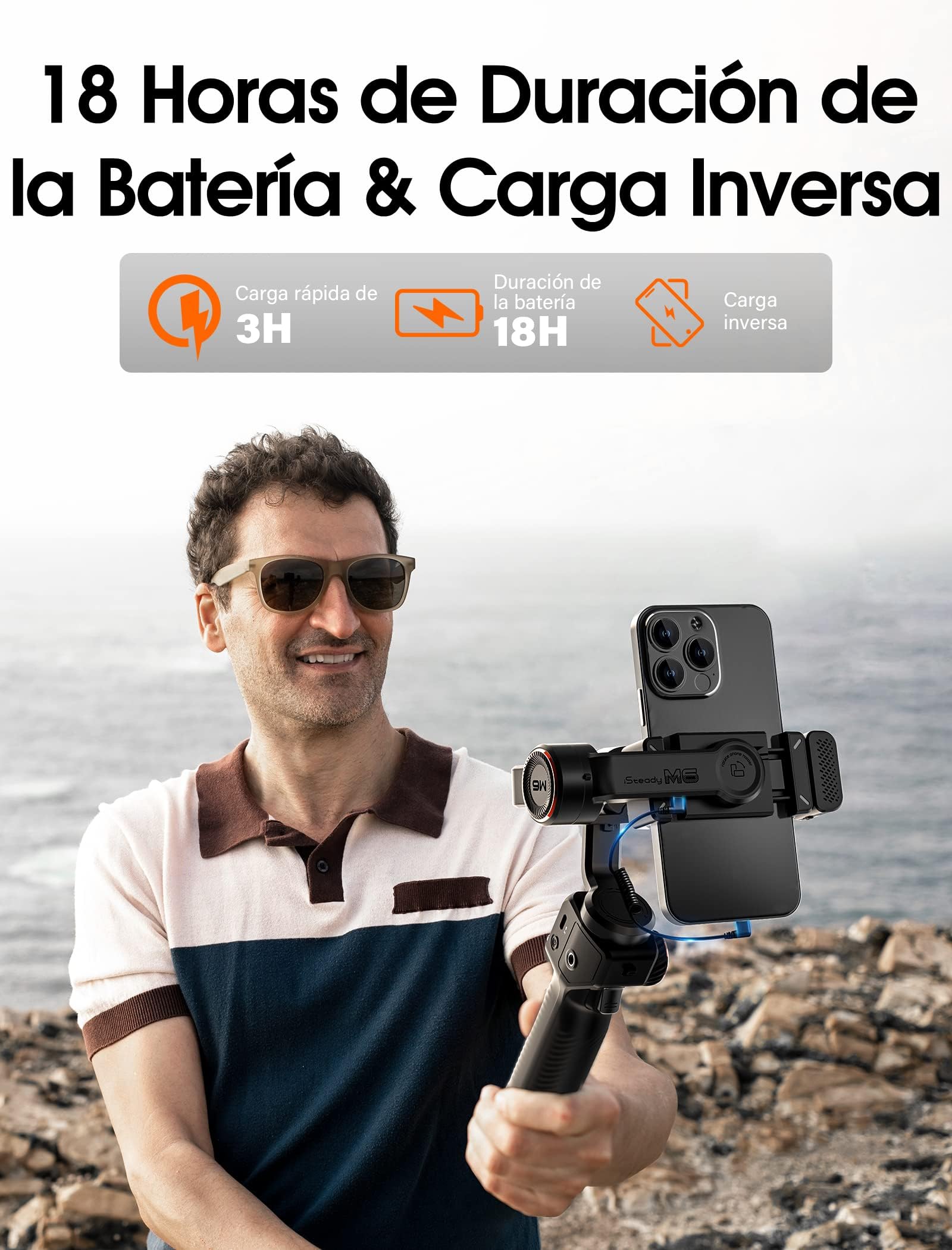 hohem iSteady M6 Kit Estabilizador de Móvil Gimbal Móvil de 3 Ejes, Seguimiento Magnético de IA con Luz de Relleno CCT/RGB Ajustable, 0,91 Pulgadas Pantalla OLED, Carga Útil 400g, para Youtube/Vlog