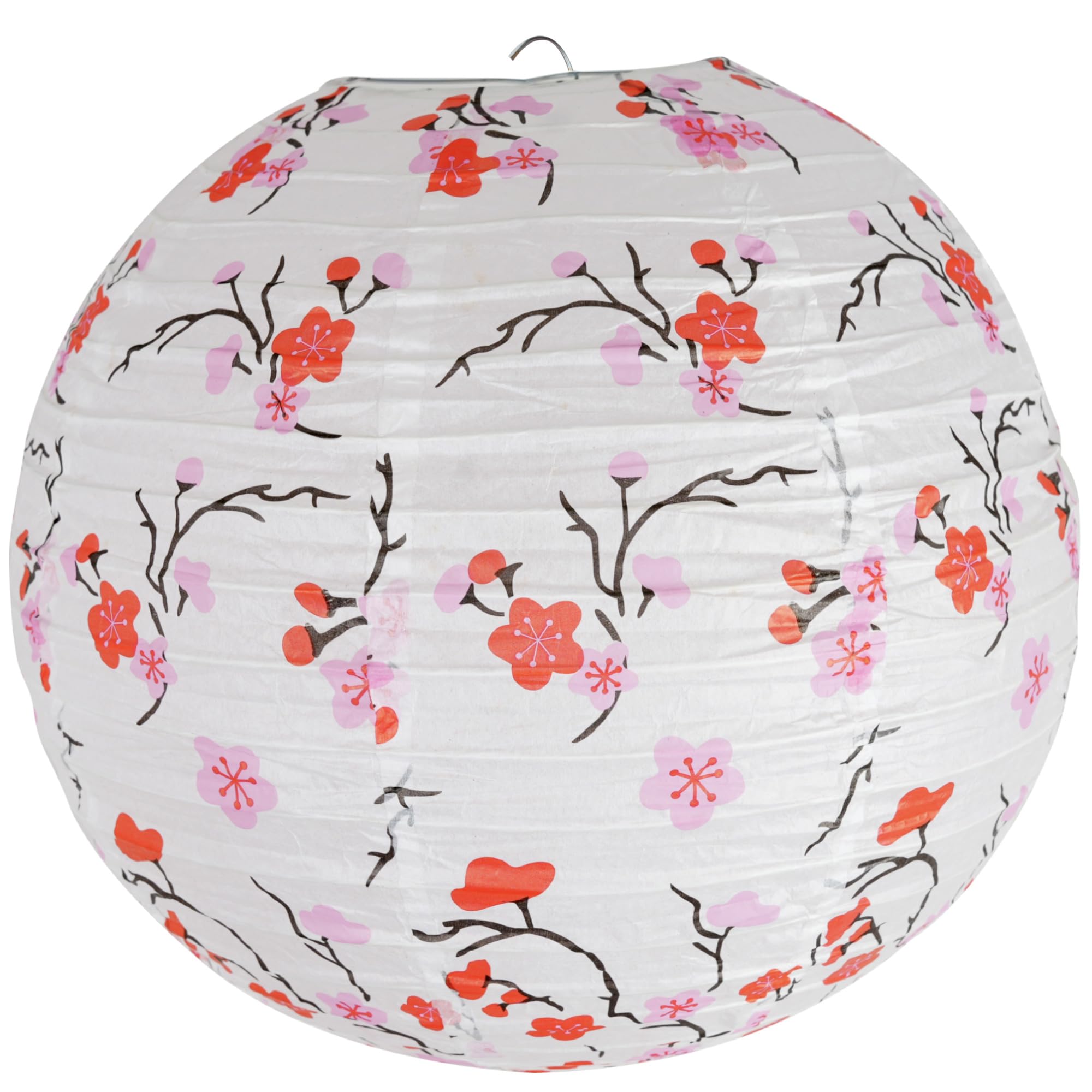 Paper Lampshade Hanging Light Shade 30cm, Oriental Ribbed Japanese Ceiling Fixture with Cherry Blossom & Floral Patterns