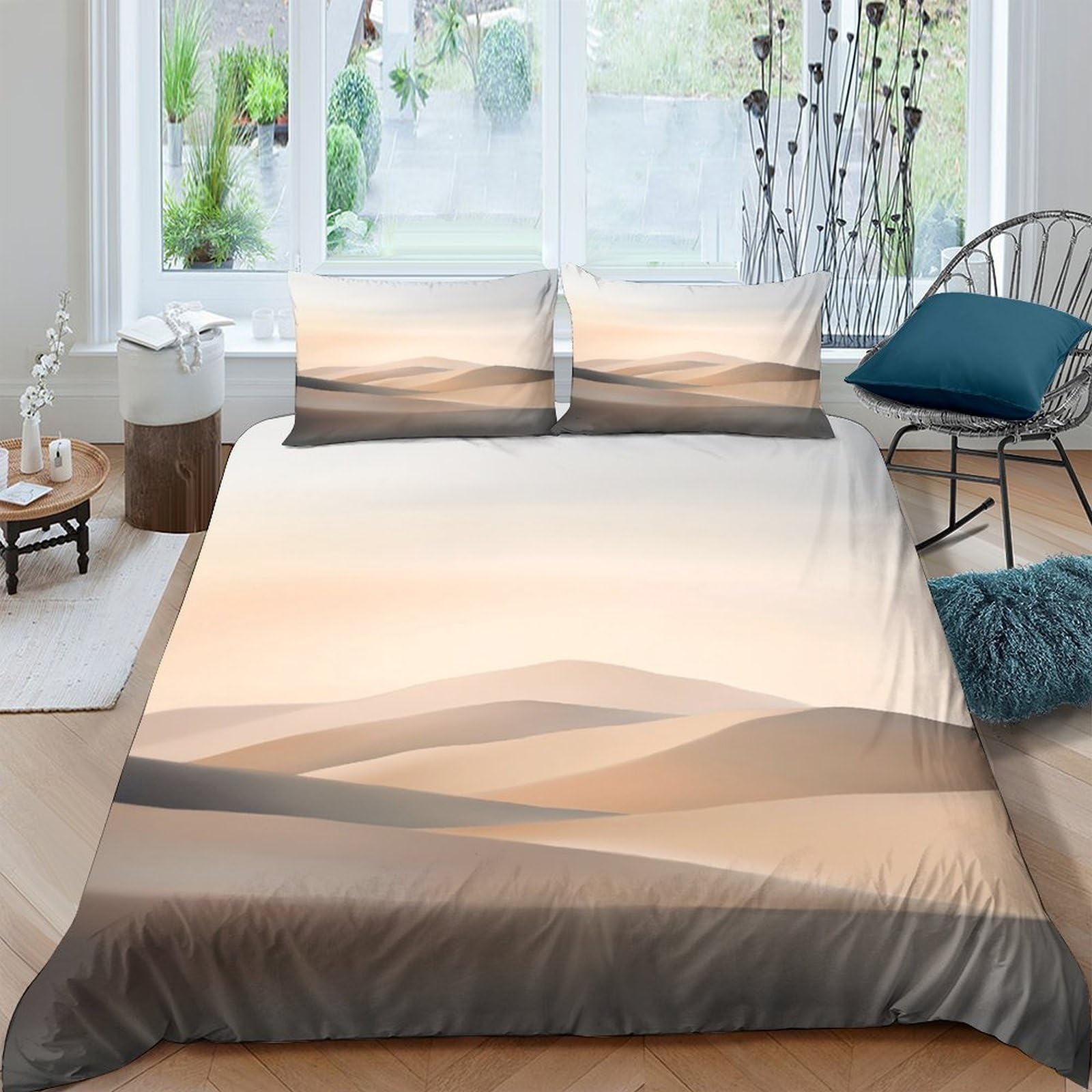 Ctjqhvkz Style-3 3D Printed Sand Dunes Fitted Sheet Microfiber Soft Breathable Desert Landscape Bed Cover For Bedroom Guest Room Decor Single（135X200cm）