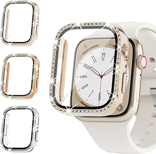 Rc-Z - Juego de 3 fundas brillantes para Apple Watch de 1.496 pulgadas (1.496 in), Series 3, 2, 1, protector de pantalla para mujer, con diamantes