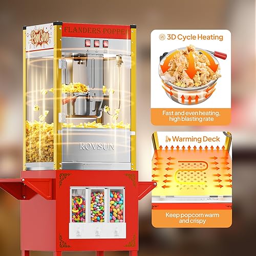 Miniatura 2 de Bonnlo Carrito de máquina de palomitas de maíz con hervidor de 10 onzas que hace hasta 40 tazas y luz cálida, máquina de palomitas de maíz estilo