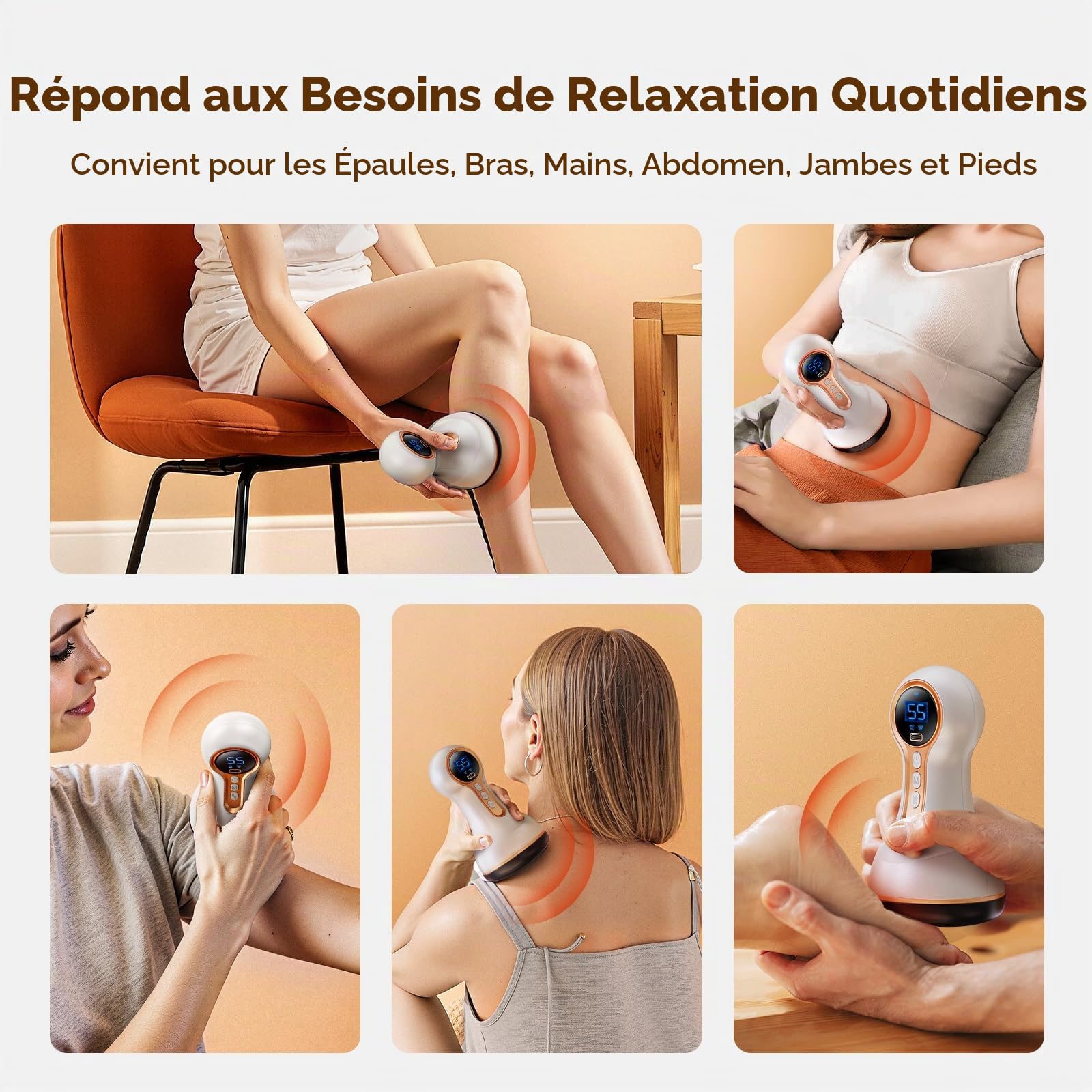 Robofun 5.0 Appareil de massage neuropathie lymphatique, soulagement de la douleur et relaxation pour les pieds, les mains, le dos, masseur d'ondes de choc Gua avec 30 fonctions de chauffage par