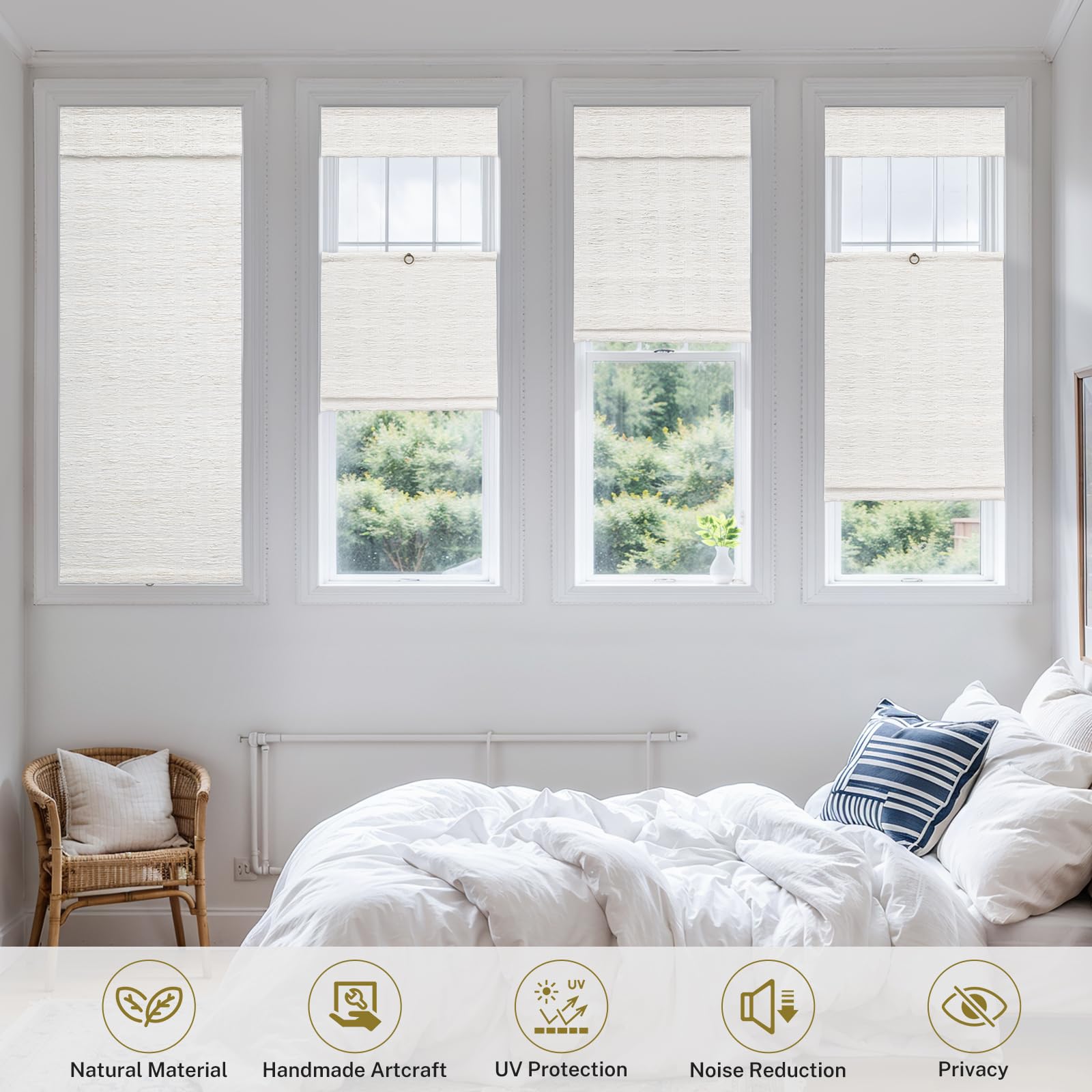 Tenda a pacchetto oscurante, in tessuto naturale, con isolamento termico, senza fili, per la casa, camera da letto, colore: beige