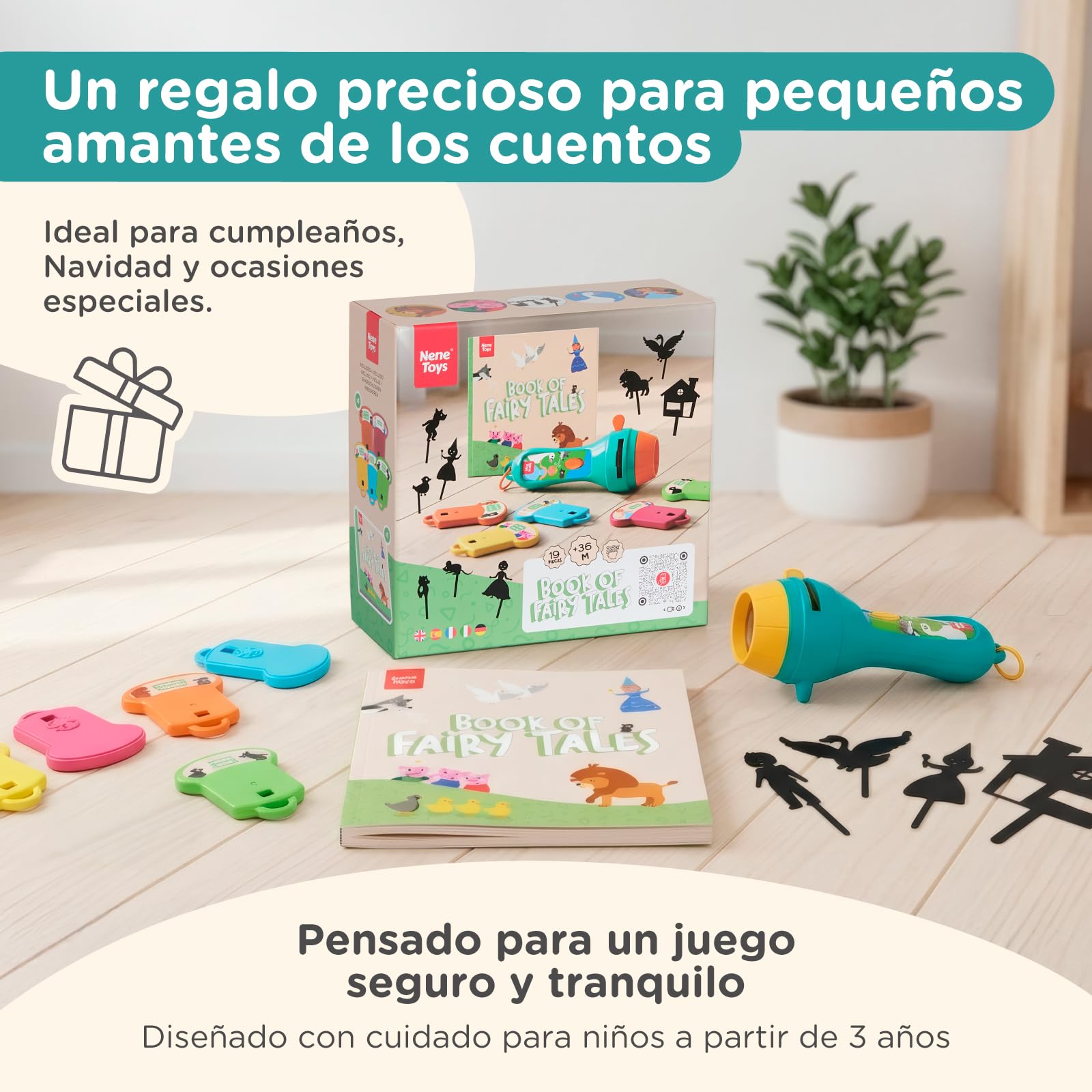 Nene Toys Libro de Cuentos con Linterna Proyectora y Teatro de Sombras para Niños +3 Años - 4 Cuentos Clásicos en 5 Idiomas, Juego Interactivo para Dormir y Regalo Infantil — view 7